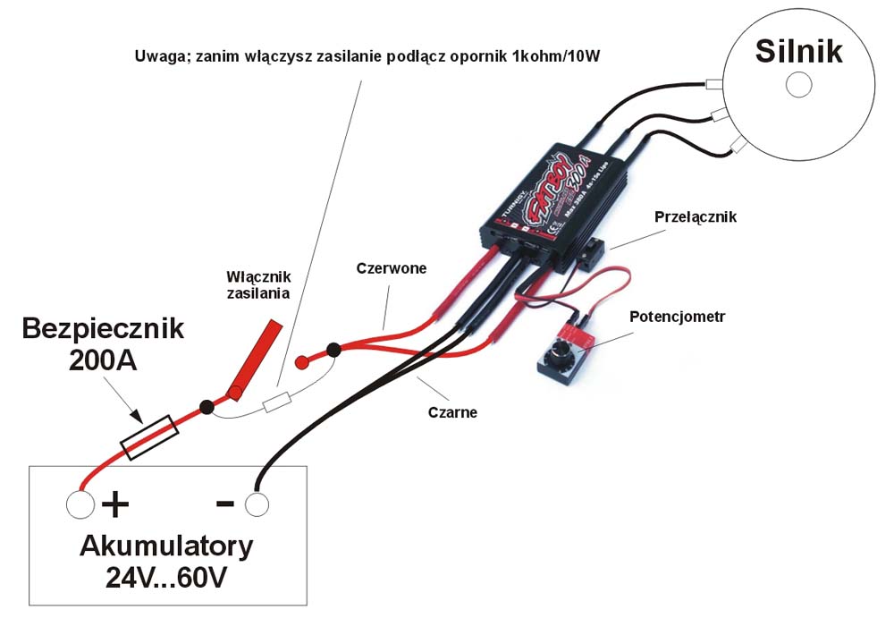 Schemat podłączenia silnika z regulatorem